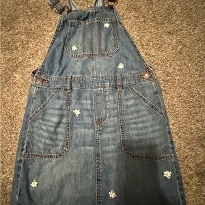 OshKosh B'gosh Blue Denim Overalls with White Floral Accents